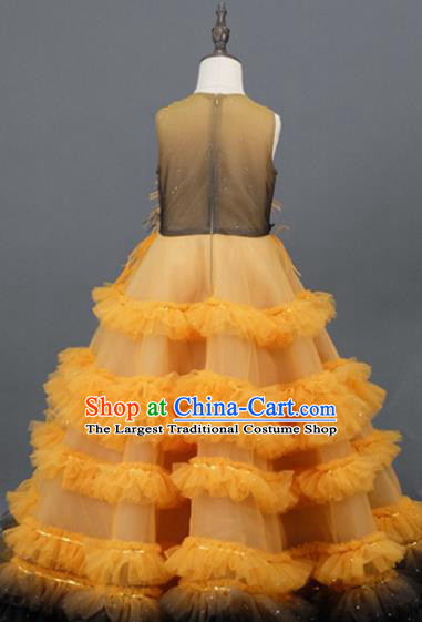 Professional Girl Modern Dance Clothing Princess Garment Children Catwalks Fashion Costume Stage Show Orange Veil Full Dress