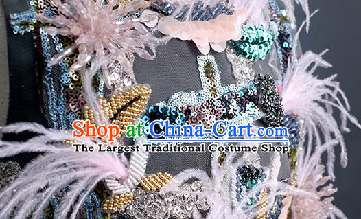 Professional Stage Show Grey Full Dress Girl Modern Dance Clothing Little Model Garment Children Catwalks Fashion Costume