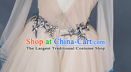 Professional Modern Dance Clothing Girl Princess Garment Children Catwalks Fashion Costume Stage Show Beige Full Dress