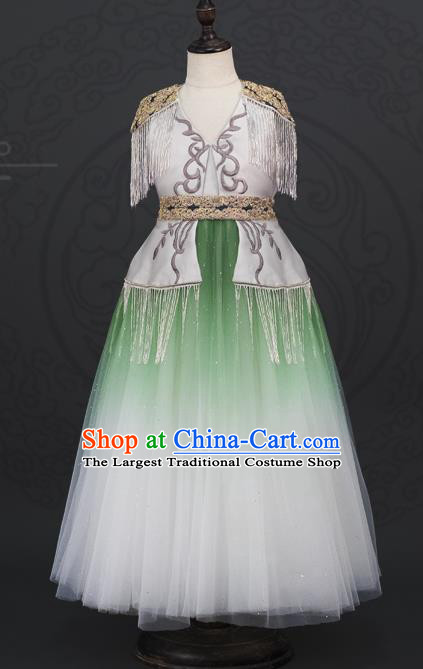 China Girl Classical Dance Garment Costume Children Tang Suit Uniforms Catwalks Green Veil Dress Stage Performance Clothing