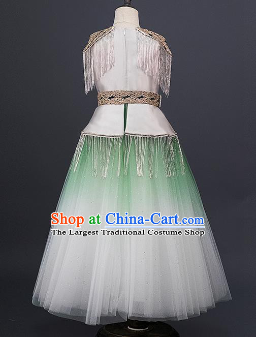 China Girl Classical Dance Garment Costume Children Tang Suit Uniforms Catwalks Green Veil Dress Stage Performance Clothing