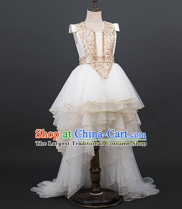 Professional Baroque Princess Garment Children Catwalks Fashion Costume Stage Show White Trailing Full Dress Girl Dance Clothing