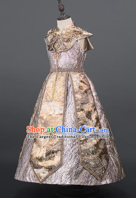 Professional Baroque Princess Garment Children Catwalks Golden Full Dress Stage Show Fashion Costume Girl Dance Clothing