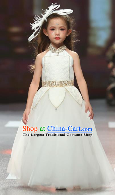 Professional Stage Show Clothing Baroque Princess Garment Children Catwalks White Veil Full Dress Girl Dance Fashion Costume