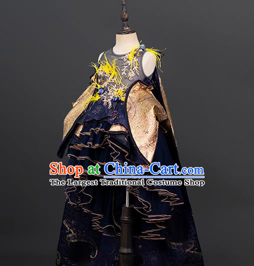 Professional Children Catwalks Fashion Costume Stage Show Trailing Full Dress Modern Dance Clothing Girl Compere Garment