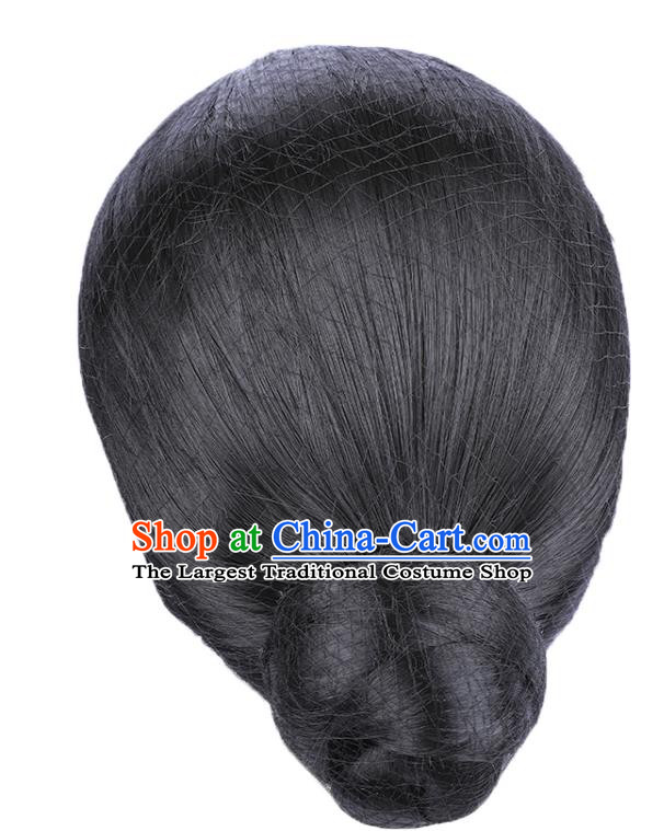 China Ancient Elderly Dame Wigs Traditional Drama Da Zhai Men Hanfu Hairpieces Qing Dynasty Rich Mistress Black Wig Sheath