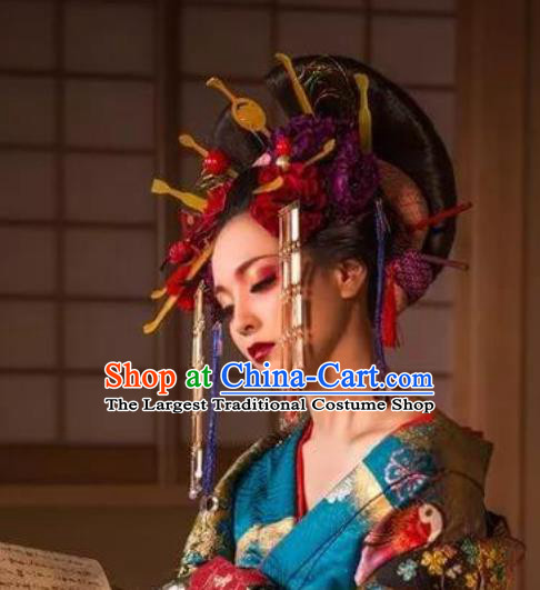 Japan Kimono Hairpieces Japanese Stage Performance Wigs Traditional Geisha Headdress