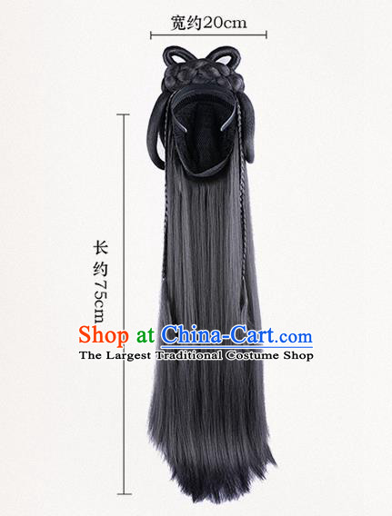 China Ancient Fairy Wigs Traditional Hanfu Hairpieces Ming Dynasty Court Princess Wig Sheath