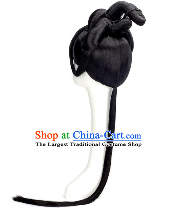 China Ancient Imperial Consort Wigs Traditional Hanfu Chignon Hairpieces Han Dynasty Palace Beauty Wig Sheath
