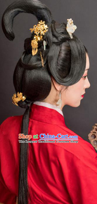 China Ancient Imperial Consort Wigs Traditional Hanfu Chignon Hairpieces Han Dynasty Palace Beauty Wig Sheath