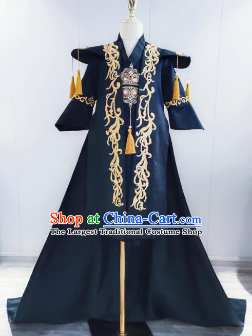 Chinese Tang Suit Black Cape Uniforms Children Stage Performance Clothing Boys Dance Costumes