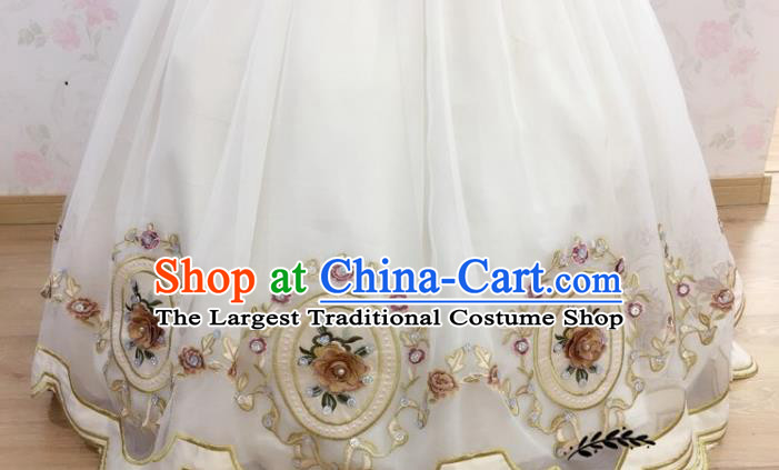 Professional Children Catwalks White Full Dress Piano Recital Garment Costume Girl Stage Show Clothing Princess Fashion
