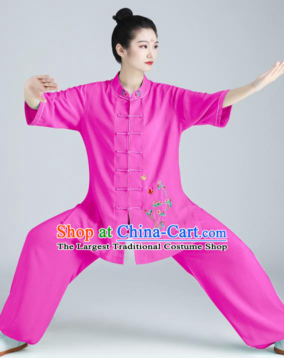 Chinese Martial Arts Embroidered Plum Clothing Tai Chi Clothing Kung Fu Rosy Flax Uniforms Wushu Competition Garment Costumes