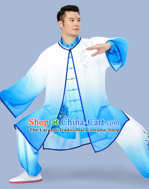 Chinese Kung Fu Competition Clothing Martial Arts Garment Costumes Tai Chi Training Blue Uniforms for Women for Men