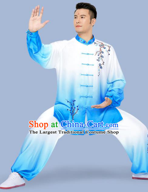 Chinese Kung Fu Competition Clothing Martial Arts Garment Costumes Tai Chi Training Blue Uniforms for Women for Men