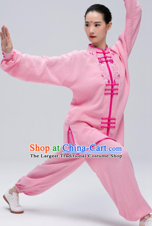 China Kung Fu Embroidered Uniforms Wushu Competition Pink Outfits Martial Arts Garment Costumes Tai Chi Clothing