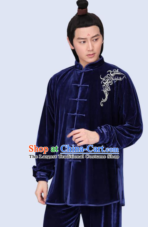 Chinese Tai Chi Training Royalblue Pleuche Uniforms Kung Fu Competition Clothing Martial Arts Garment Costumes for Women for Men