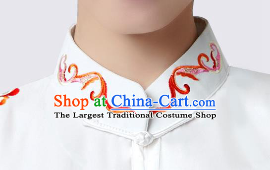 China Kung Fu Clothing Martial Arts Embroidered White Outfits Wushu Performance Costumes Tai Chi Training Uniforms