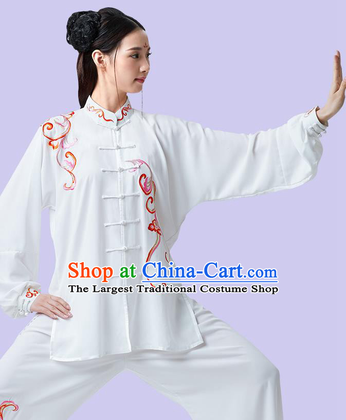 China Kung Fu Clothing Martial Arts Embroidered White Outfits Wushu Performance Costumes Tai Chi Training Uniforms