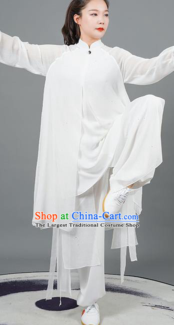 China Tai Chi Training White Uniforms Kung Fu Clothing Martial Arts Competition Wushu Outfits Tai Ji Performance Costumes