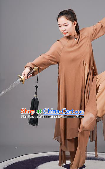 China Tai Ji Performance Costumes Tai Chi Training Brown Uniforms Kung Fu Clothing Martial Arts Competition Wushu Outfits