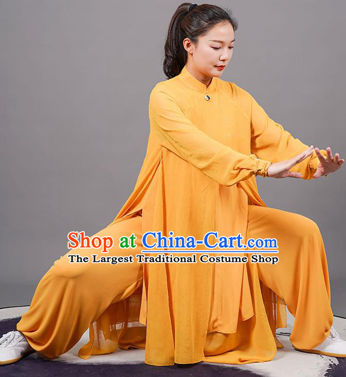 China Tai Ji Performance Costumes Tai Chi Training Yellow Uniforms Kung Fu Competition Clothing Martial Arts Wushu Outfits