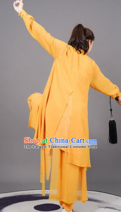 China Tai Ji Performance Costumes Tai Chi Training Yellow Uniforms Kung Fu Competition Clothing Martial Arts Wushu Outfits