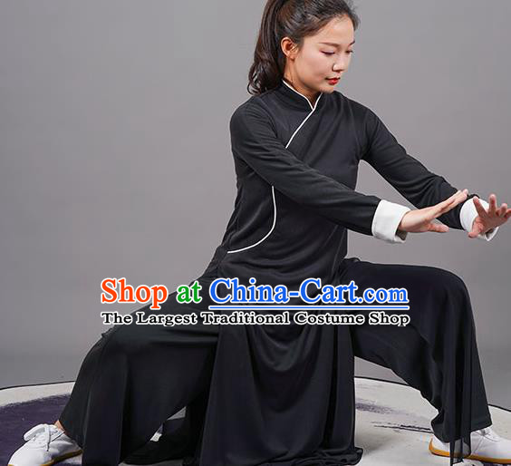 China Martial Arts Wushu Black Robe Outfits Tai Ji Competition Costumes Tai Chi Uniforms Kung Fu Gongfu Clothing