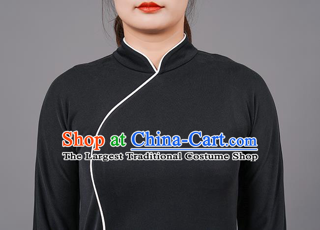 China Martial Arts Wushu Black Robe Outfits Tai Ji Competition Costumes Tai Chi Uniforms Kung Fu Gongfu Clothing