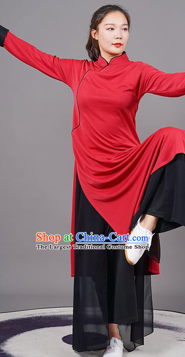China Kung Fu Gongfu Clothing Martial Arts Wushu Red Robe Outfits Tai Ji Competition Costumes Tai Chi Uniforms