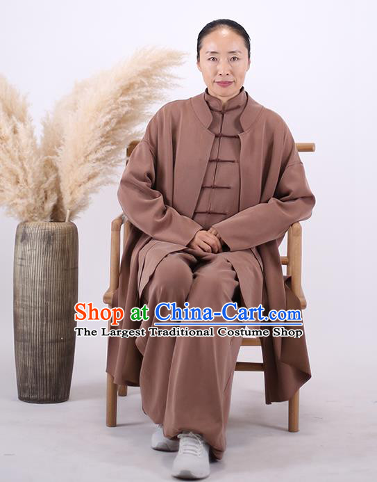 China Tai Chi Exercise Brown Uniforms Kung Fu Wushu Clothing Martial Arts Competition Outfits Wudang Sword Performance Costumes