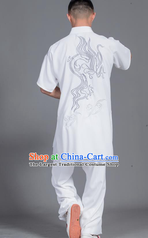 Chinese Tai Chi White Uniforms Male Kung Fu Show Clothing Martial Arts Garment Costumes