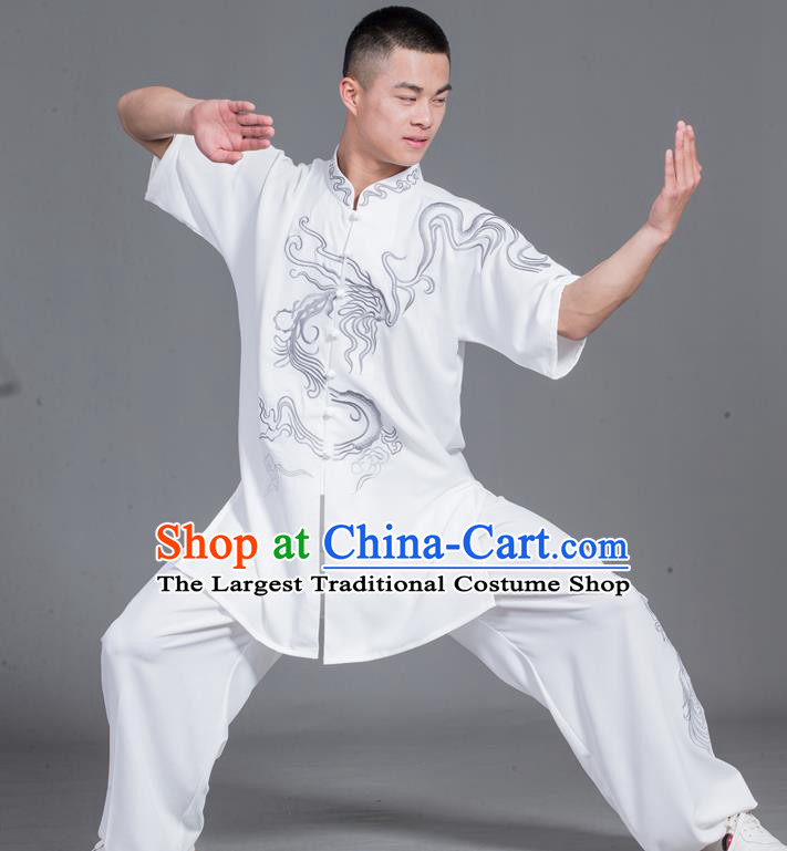 Chinese Tai Chi White Uniforms Male Kung Fu Show Clothing Martial Arts Garment Costumes