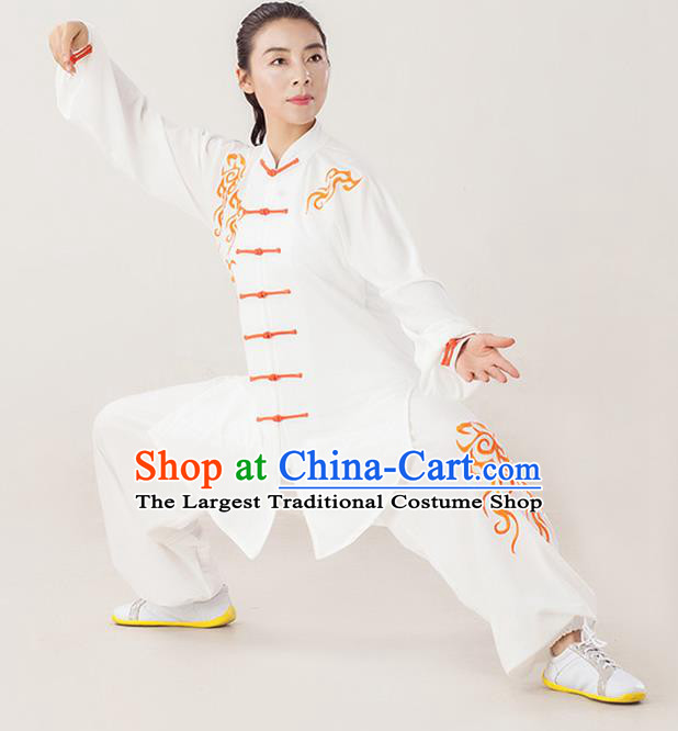 Professional Chinese Martial Arts Performance Clothing Kung Fu Training White Uniforms Tai Chi Competition Embroidered Clouds Suits