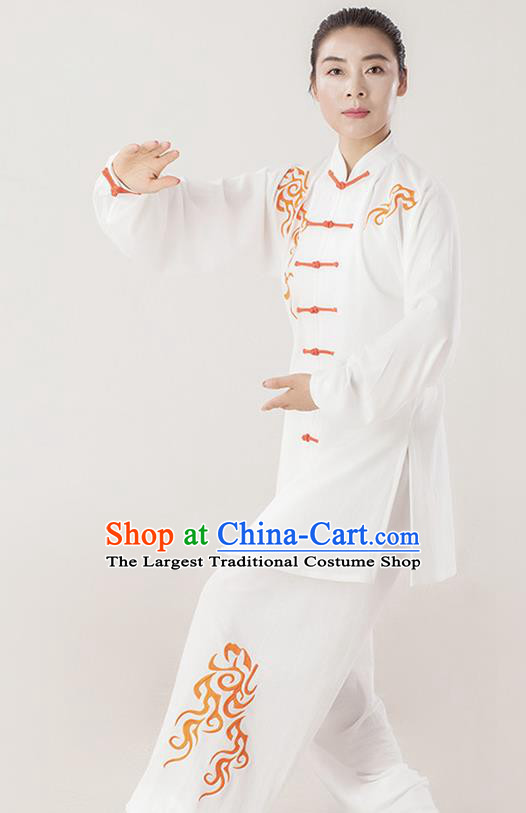 Professional Chinese Martial Arts Performance Clothing Kung Fu Training White Uniforms Tai Chi Competition Embroidered Clouds Suits