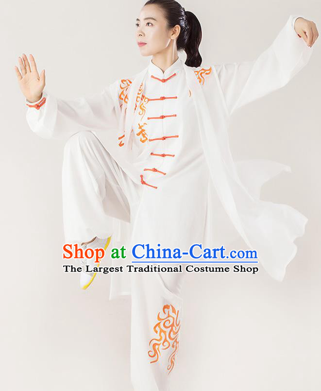 Professional Chinese Martial Arts Performance Clothing Kung Fu Training White Uniforms Tai Chi Competition Embroidered Clouds Suits