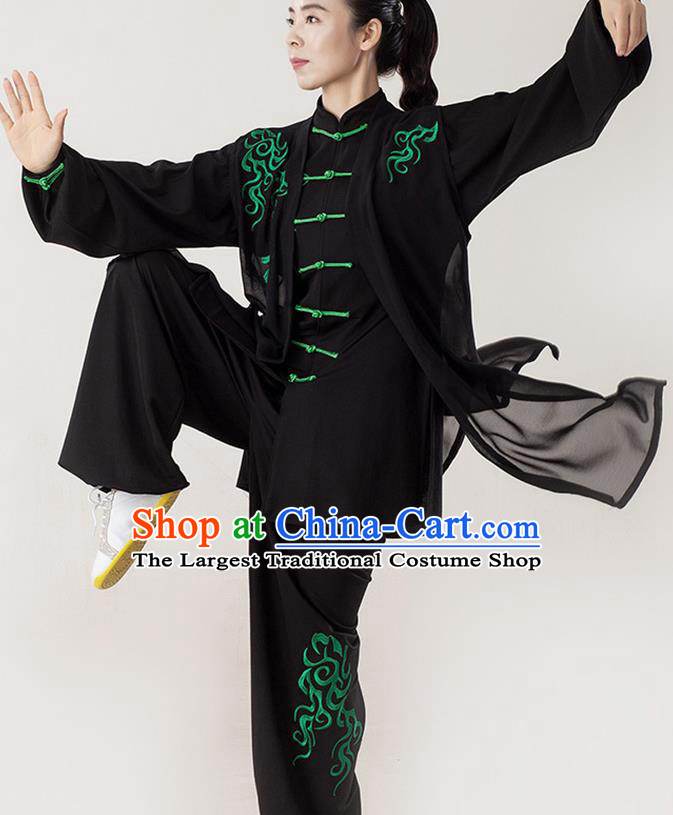 Professional Chinese Tai Chi Competition Embroidered Clouds Suits Martial Arts Performance Clothing Kung Fu Training Black Uniforms