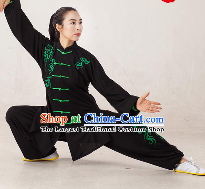 Professional Chinese Tai Chi Competition Embroidered Clouds Suits Martial Arts Performance Clothing Kung Fu Training Black Uniforms