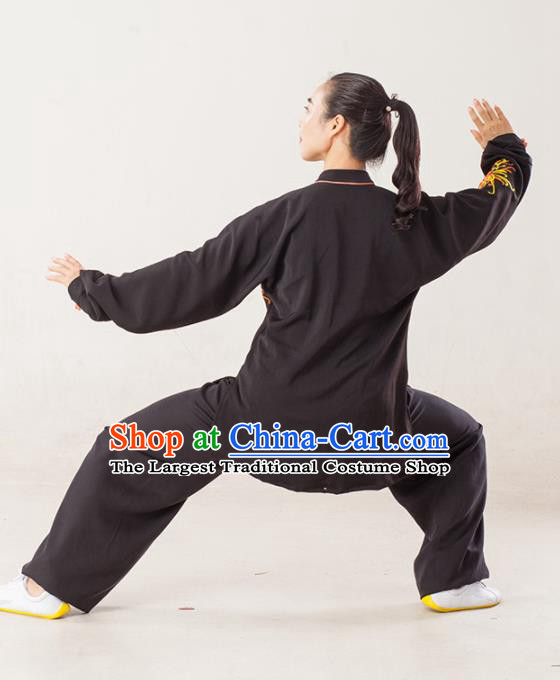 Professional Chinese Tai Chi Competition Black Suits Martial Arts Clothing Kung Fu Garments Wushu Performance Embroidered Chrysanthemum Uniforms