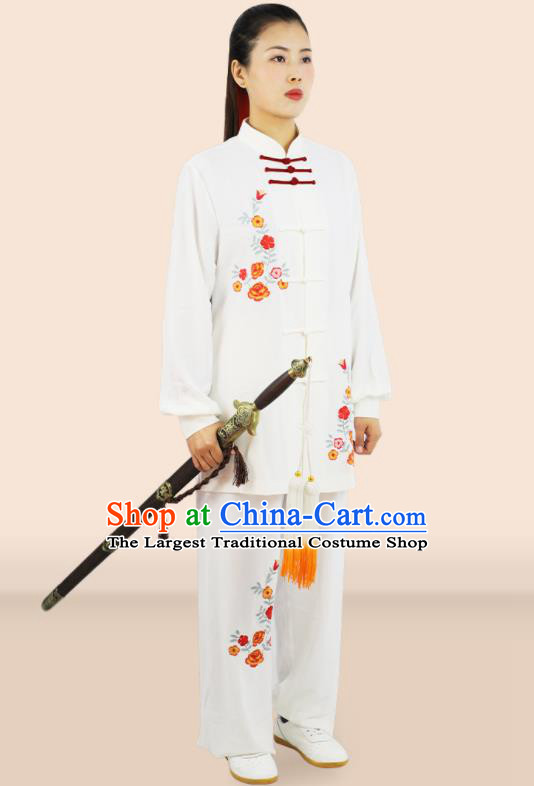 Professional Chinese Martial Arts Competition Clothing Kung Fu Tai Chi Costumes Wushu Performance Embroidered White Uniforms Tai Ji Suits