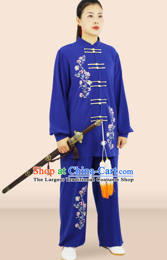 Professional Chinese Tai Ji Suits Martial Arts Competition Clothing Kung Fu Tai Chi Costumes Wushu Performance Embroidered Royalblue Uniforms