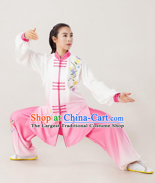 Professional Chinese Kung Fu Costumes Wushu Performance Embroidered Pink Uniforms Tai Chi Competition Three Pieces Suits Martial Arts Clothing