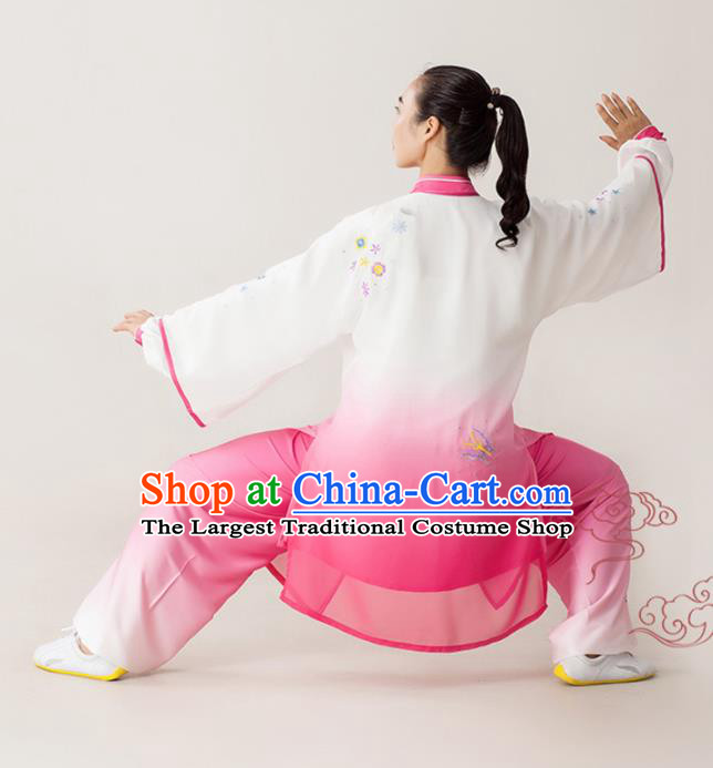Professional Chinese Kung Fu Costumes Wushu Performance Embroidered Pink Uniforms Tai Chi Competition Three Pieces Suits Martial Arts Clothing