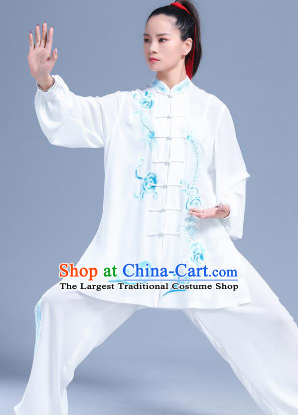 Professional Chinese Kung Fu Wushu Embroidered Uniforms Tai Ji Competition Clothing Martial Arts White Outfits Tai Chi Performance Costumes