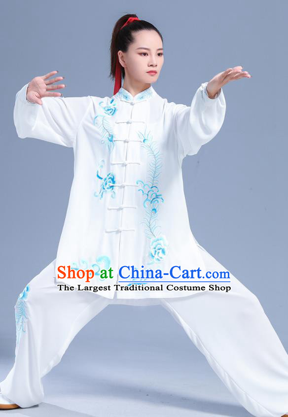 Professional Chinese Kung Fu Wushu Embroidered Uniforms Tai Ji Competition Clothing Martial Arts White Outfits Tai Chi Performance Costumes