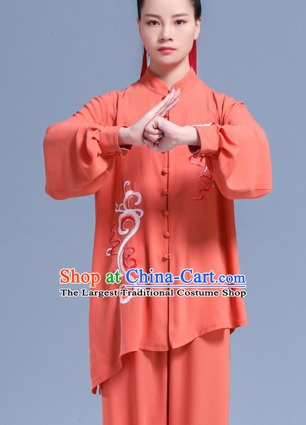 Professional Chinese Martial Arts Embroidered Pink Outfits Tai Chi Performance Costumes Kung Fu Wushu Competition Uniforms Tai Ji Clothing