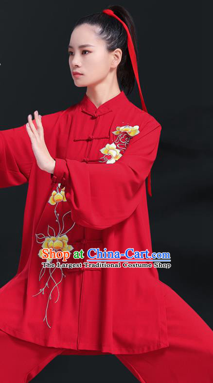 Professional Chinese Kung Fu Wushu Competition Uniforms Tai Ji Clothing Martial Arts Embroidered Red Outfits Tai Chi Performance Costumes