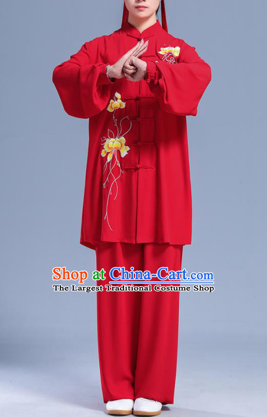 Professional Chinese Kung Fu Wushu Competition Uniforms Tai Ji Clothing Martial Arts Embroidered Red Outfits Tai Chi Performance Costumes