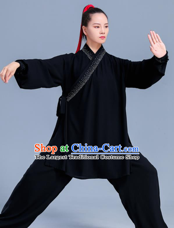 Professional Chinese Martial Arts Wushu Black Outfits Tai Chi Performance Costumes Kung Fu Competition Uniforms Tai Ji Clothing