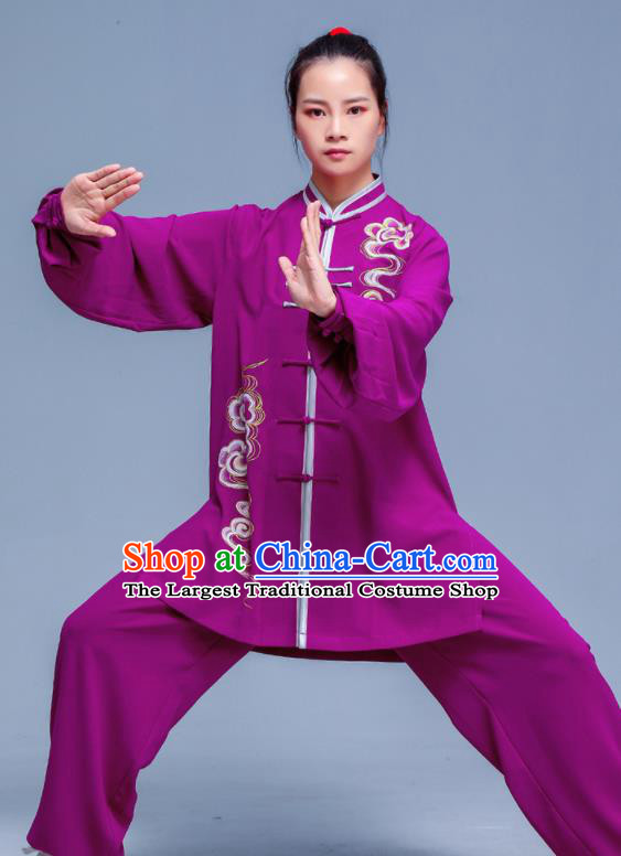 Professional Chinese Kung Fu Uniforms Tai Ji Sword Performance Clothing Martial Arts Printing Clouds Purple Outfits Tai Chi Training Costumes